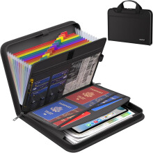 Fireproof Document Organiser,A4 Folder,Portable Expanding File Folder with 13 Pocket,Document Holder with Handle&Labels,Home Office Travel Dcument