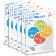 HXSEMAYIG 6pack Acrylic Sign Holder, T-Shape Perspex A4 Menu Display Stand for Poster for Office Shop Restaurant School