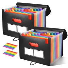 ?Pack of 2? Somnr Accordion File Organiser with 13 Pockets, Expanding File Folders for Paperwork A4 / Letter Size, Colored Tabs Document Organiser for