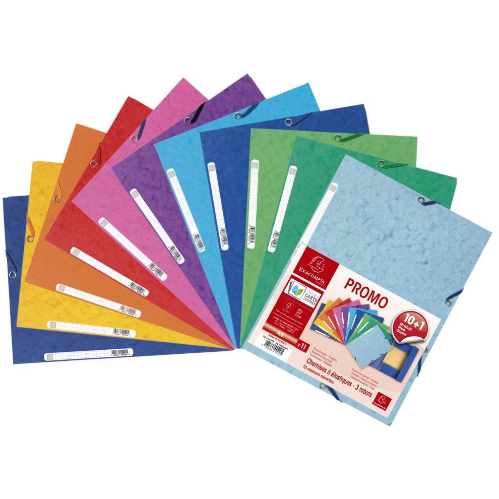Exacompta - Ref 55510Amze - Glossy Elasticated Folder - Suitable For A4 Documents, 400Gsm Glossy Card, Spine Label For Easy Identification - Assorted 5051303185357