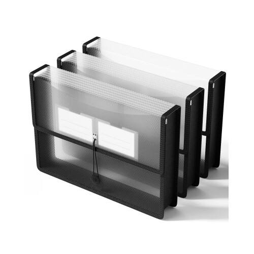 ThinkTex A4 Plastic File Folder, 3 Pcs Document Folder Transparent envelopes with Elastic Closure, No Dividers, Large Capacity, for School Office Home