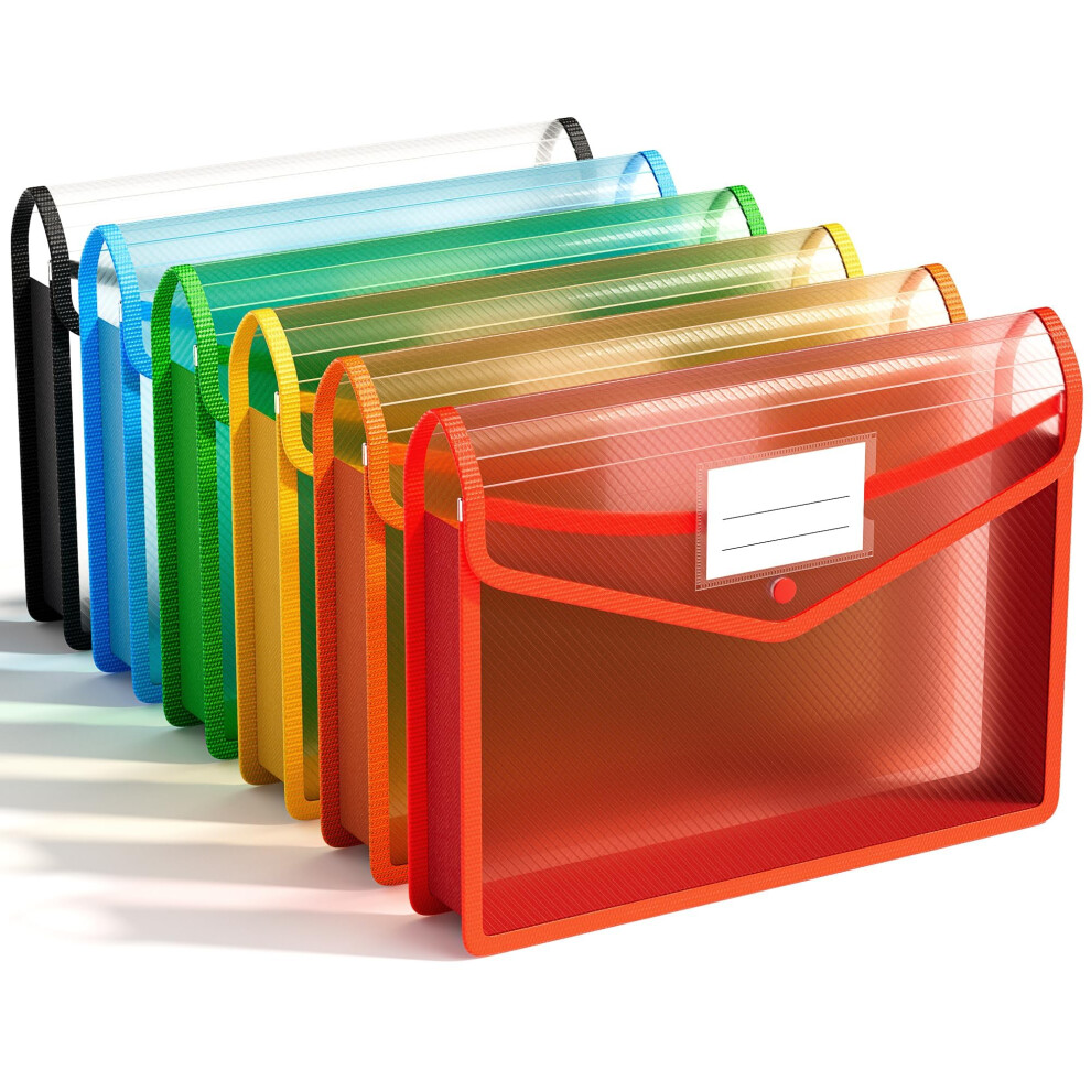 A4 Plastic Wallets, 6 Pcs Popper Wallet Plastic Folders Document Files Folders Envelope Pockets Large Capacity With Button Closure,Waterproof 5051303181403