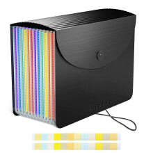 Meknaail File Organiser 13 Pockets A4 Size Expanding Accordion Filing Boxes with Lid and Colour Labels Folders for Paperwork and File Storage