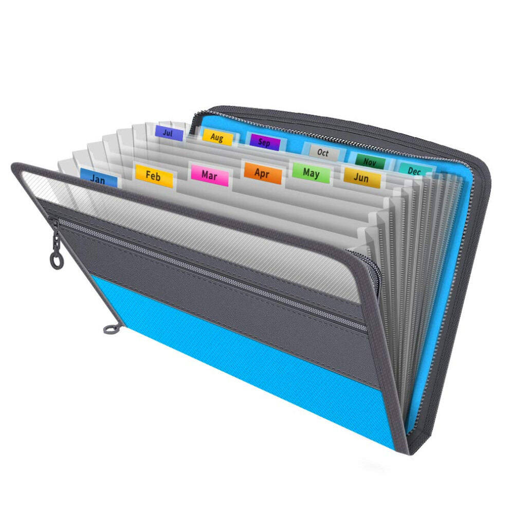 Expanding File Organiser,Fun Storage Document Folder Box Files,13 Pockets Zip Filing Folders,5 Colours,Accordian File Folder With Tabs,Expandable 5051303185012