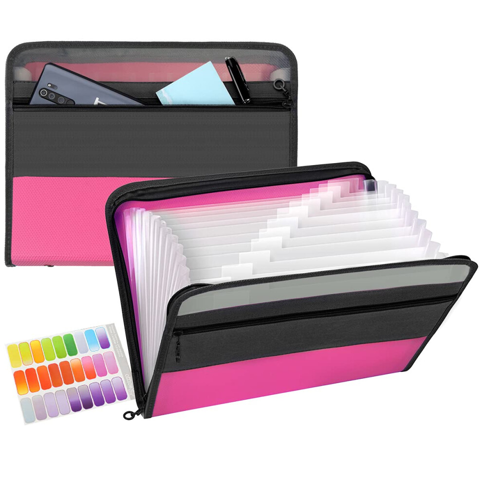 Tranbo Accordion File Organizer With Zipper, 13 Pocket Expanding File Folder With Front Pencil Pouch, Portable Monthly Paper Bill Tax Receipt 5051303182202