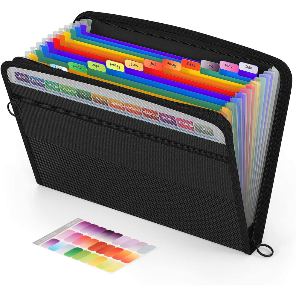 Abc Life Expanding File Organiser With Mesh Bag/Zipper Closure,13 Pockets A4 Rainbow Accordion File Folder Document Organiser Expanding File 5051303183834
