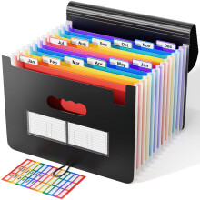 ABC life Expanding File Folder Accordion File Organiser 12 Pockets, Portable A4 Desktop Document Filling Box, Plastic Rainbow Expandable Bag,