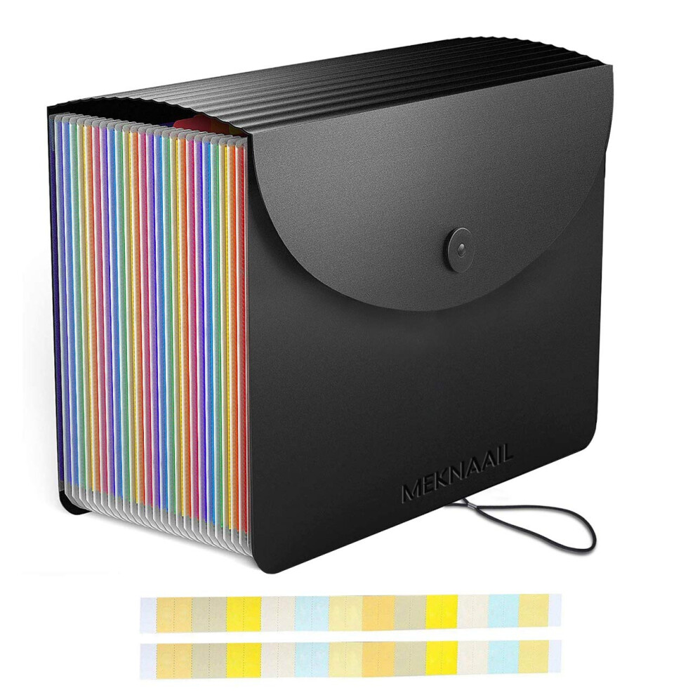 Meknaail File Organiser 24 Pockets Document Organiser Expanding Accordion Filing Folders For Paperwork A4 Size With Lid And Colour Labels Rainbow 5051303183391