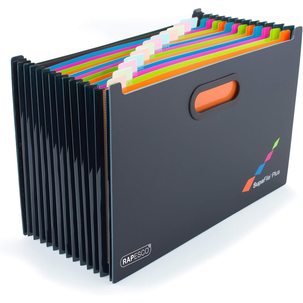 Rapesco 1552 Supafile Plus 13-Part Desktop Expanding File Organiser Oversized To Fit Files And Folders Up To 38.5 Cm Wide, A4+, Black With 5051303181724