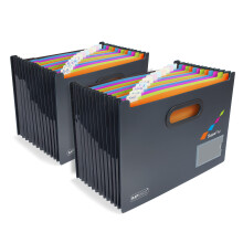 Rapesco 1729 SupaFile Twin Pack 13-Part Desktop Expanding File, A4, Black with Multi-Coloured Dividers