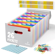 Heptazopy File Organiser, 26 Folders for Paperwork A4, 34 x 25 x 4 cm Document Organiser Quality PP, Flap & Elastic Cord Closure Comes with Labels,