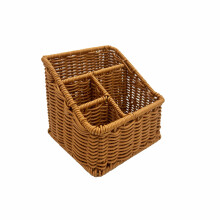 WuJiLiving Rattan Remote Control Holder, Wicker Desk Organizer Basket for TV Remotes, Office Supplies, Makeup Brushes, Handwoven Storage Caddy for