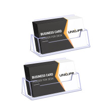 Uniclife 2 Pack Acrylic Business Card Holder for Desk 1 Slot Clear Business Card Display Stand for Men & Women Desktop Business Card Organizer Card