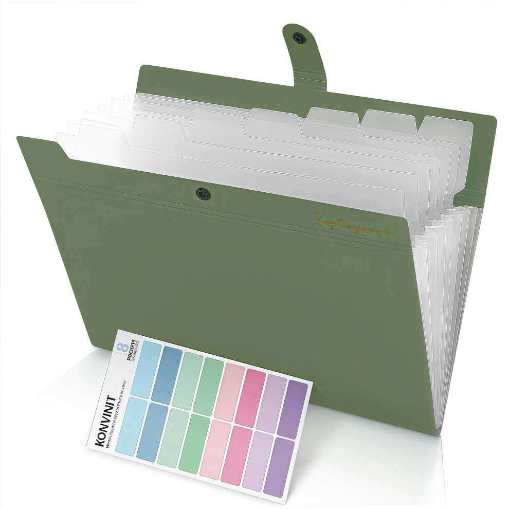 Konvinit Document Organiser - A4 File Organiser With 8 Pockets File Folder Portable Plastic Accordion Filing Folder With Colored Labels,High 5051303183469