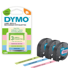 Dymo LetraTag Pastel Labels Starter Pack | 12mm x 4m Rolls | Pastel GreenBlue & Strawberry Cream | 3 Rolls of Plastic Self-Adhesive Label Tape |