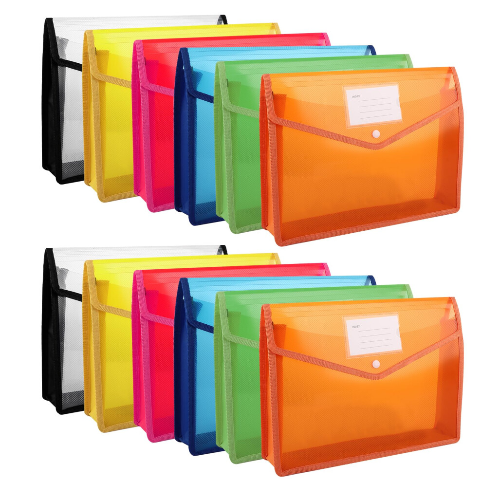 Shuess 12 Pack A4 Plastic Wallets - A4 Plastic Wallets With Popper - Expanding Document Folder With Snap Closure And Card Slot For Paperwork, For 5051303183674