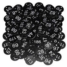 Aramanara 1-200 Plastic Engraved Numbered Tags, Small Discs ID Number Tags, Table Numbers with Hole for Outdoor Lockers Hotel Restaurant(Black)