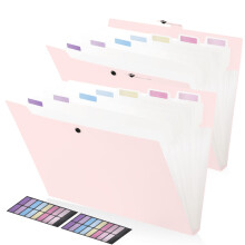 FRETONBA Accordion File Organiser 2 Pcs, Expanding Box File with 8 Pockets, Plastic Document Folders for Paperwork A4 with Lid and Labels, Organiser