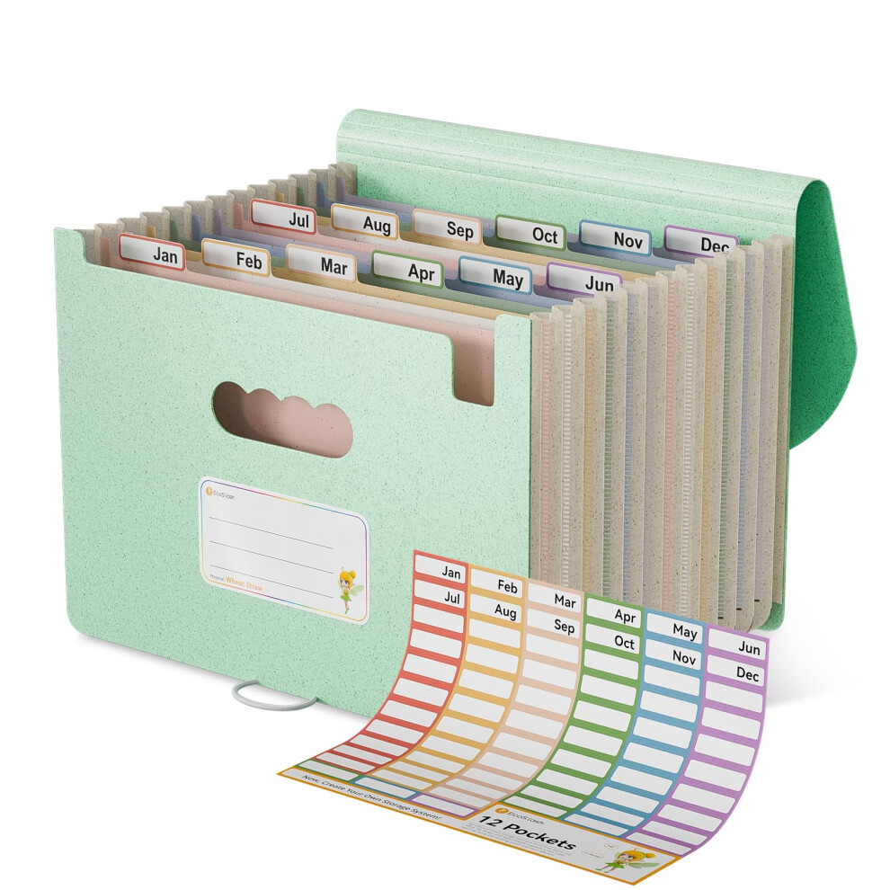 Ecostash Accordion File Organiser, 12 Pockets Wheat Straw Expanding File Folders, Monthly Filling Document Organiser, Bpa Free, Return To Nature, 5051303181809