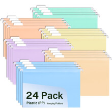 WORPSON 24 Pcs, Foolscap Suspension Files, Multi-Color Plastic Hanging File Folders for Filing Cabinets, with Tabs & Card Inserts, Ideal for Office,