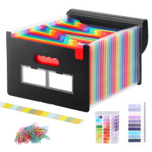 Expanding File Folder, 24 Pockets A4 File Organiser, Portable Accordion Document Filing Box, Monthly Bill Receipt Document Organiser, with Labels,