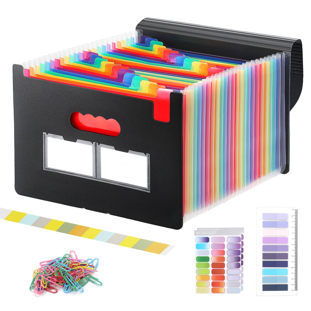 Expanding File Folder, 24 Pockets A4 File Organiser, Portable Accordion Document Filing Box, Monthly Bill Receipt Document Organiser, With Labels, 5051303183797