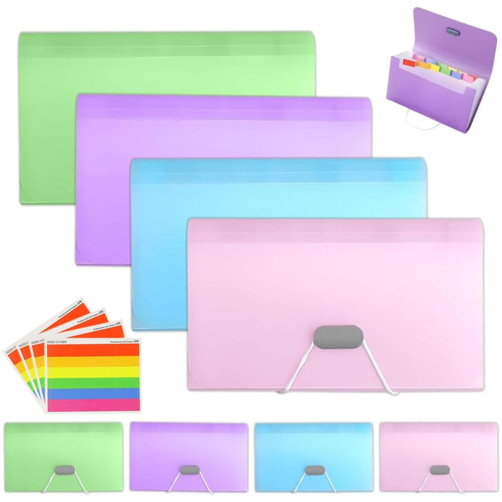 4Pcs Flashcard Organiser, Expanding File Folder With Colored Tags, A6 Size Portable Accordion Folder With 13 Pockets For Cards Bills Coupons Receipt(4 5051303182387