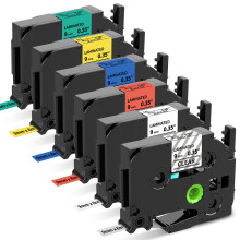 Upwinning Label Printer Tape 9mm Compatible with Brother P Touch Lable Tape 9mm, Black on White, Clear, Red, Blue, Yellow, Green, Replace for Brother