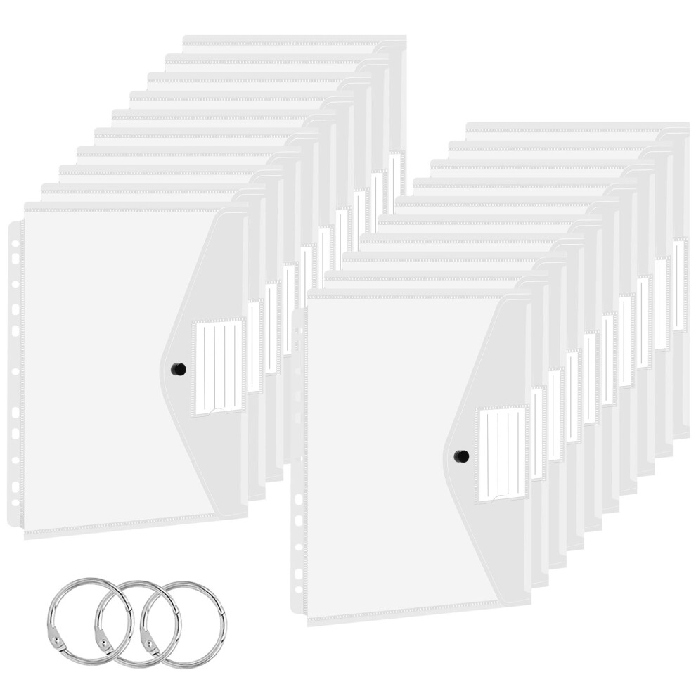 Clear Plastic Wallets A4 Plastic Folders 20 Pack, Punched Pockets A4 Polly Pockets Stationery, Document Files Popper Wallet For Ring Binder Folders, 5051303187443
