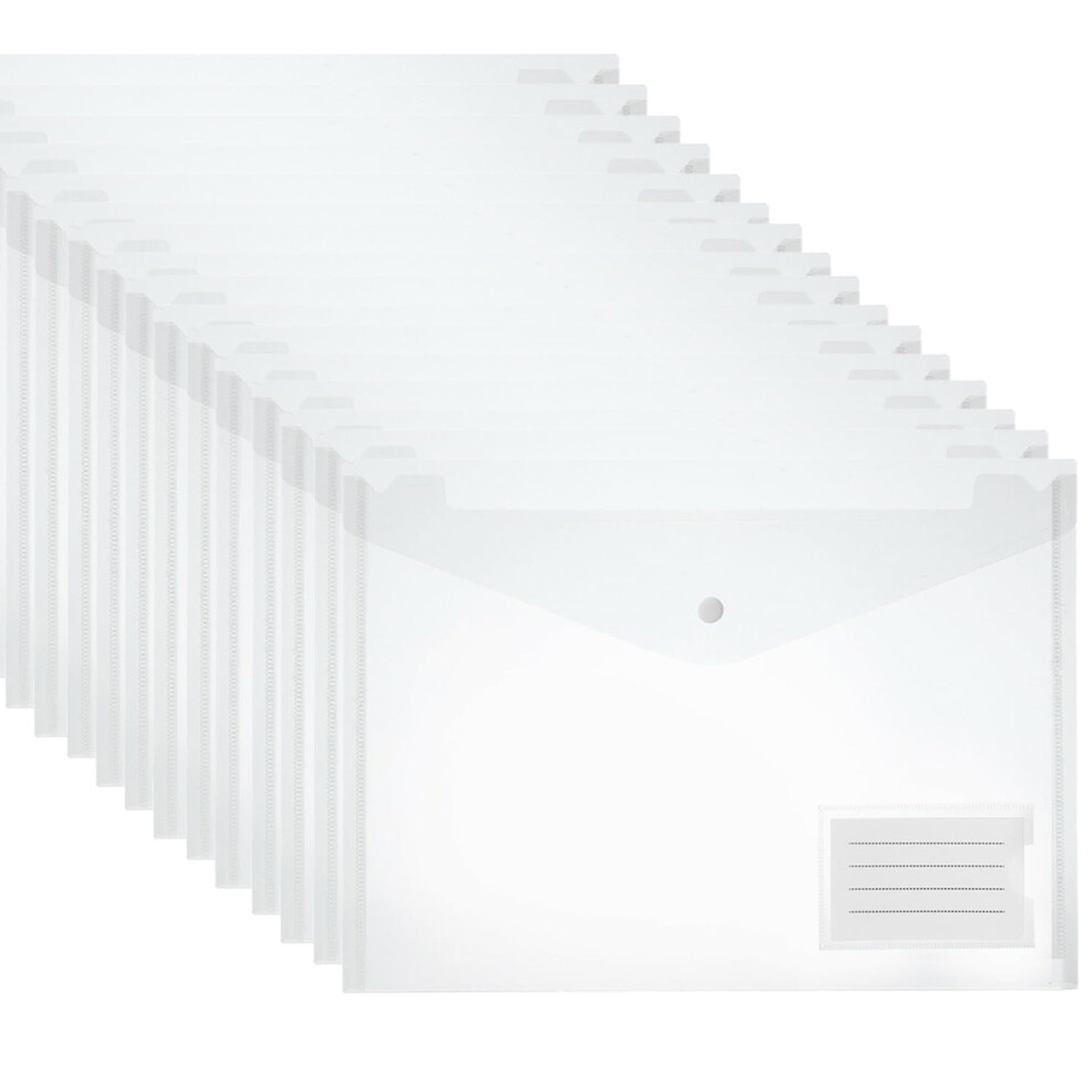 Plastic Wallets Folders - 25 Pcs A4 Clear Plastic Popper Wallet Document Folder With Button Closure - Avartek 5051303187054