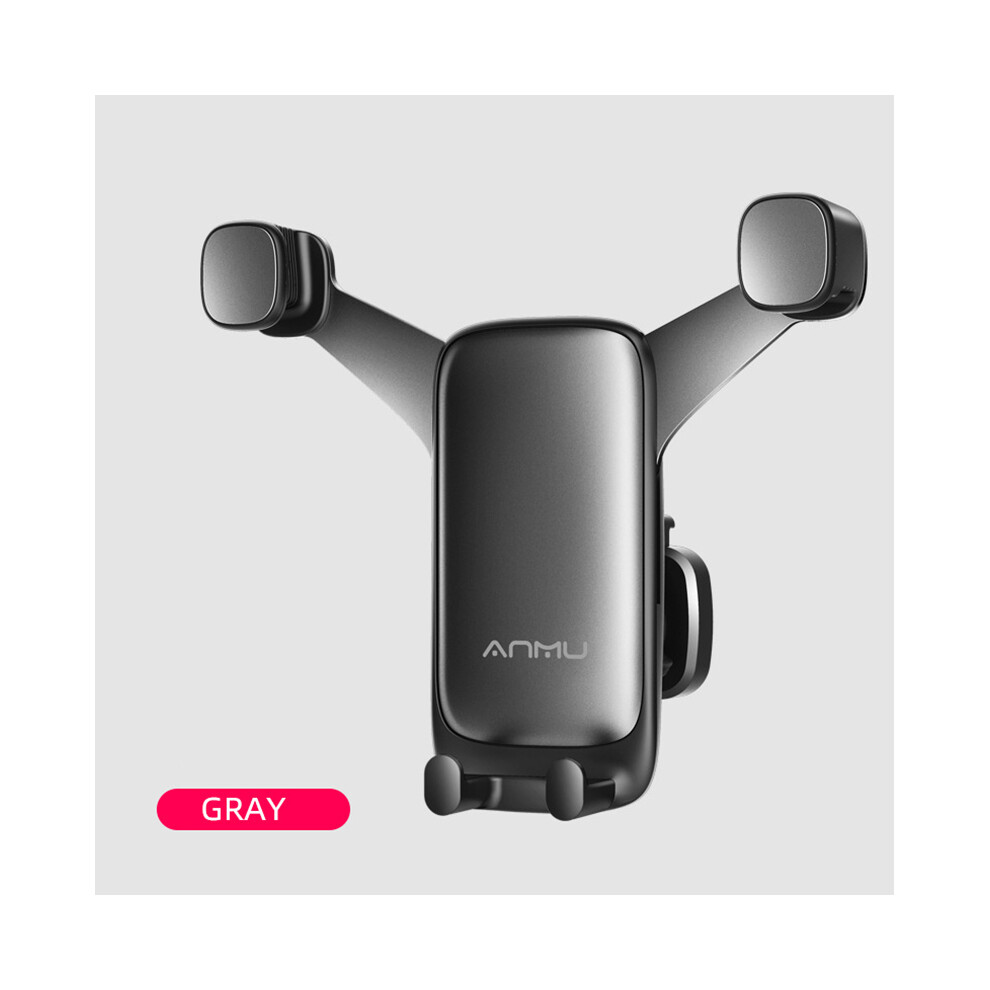 (Gray) Horizontal Vertical Gravity Car Mobile Phone Bracket Air Outlet Navigator Holder Gray 320997864271