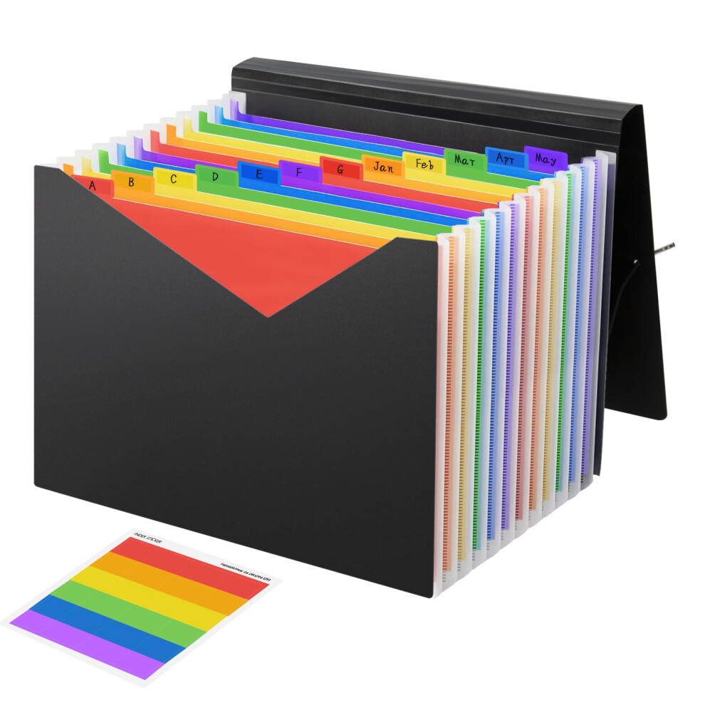 Accordion Expanding File Organiser,File Wallet With Colour Labels,13 Pockets Portable Filing Box Desktop Colored Folders Paper Document Paperwork 5051303186903