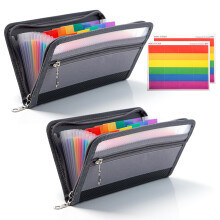 Keboyoe 2pcs A6 Expanding File Folder 13 Pockets Document Wallet Organizer with Zipper Filing Accordion Folder Document Organiser Receipt Coupon