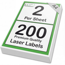 [200 Labels] Self Adhesive White Sticky Printer Labels for A4 Printer 2 per Sheet | A5 Sticky 2 per A4 Sheet Address Labels | Laser Printer Labels 2
