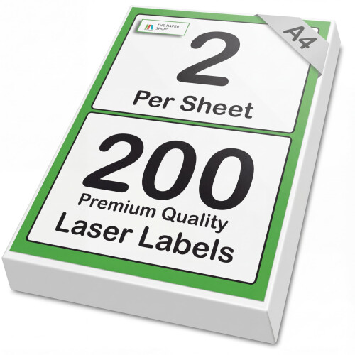 [200 Labels] Self Adhesive White Sticky Printer Labels for A4 Printer 2 per Sheet | A5 Sticky 2 per A4 Sheet Address Labels | Laser Printer Labels 2