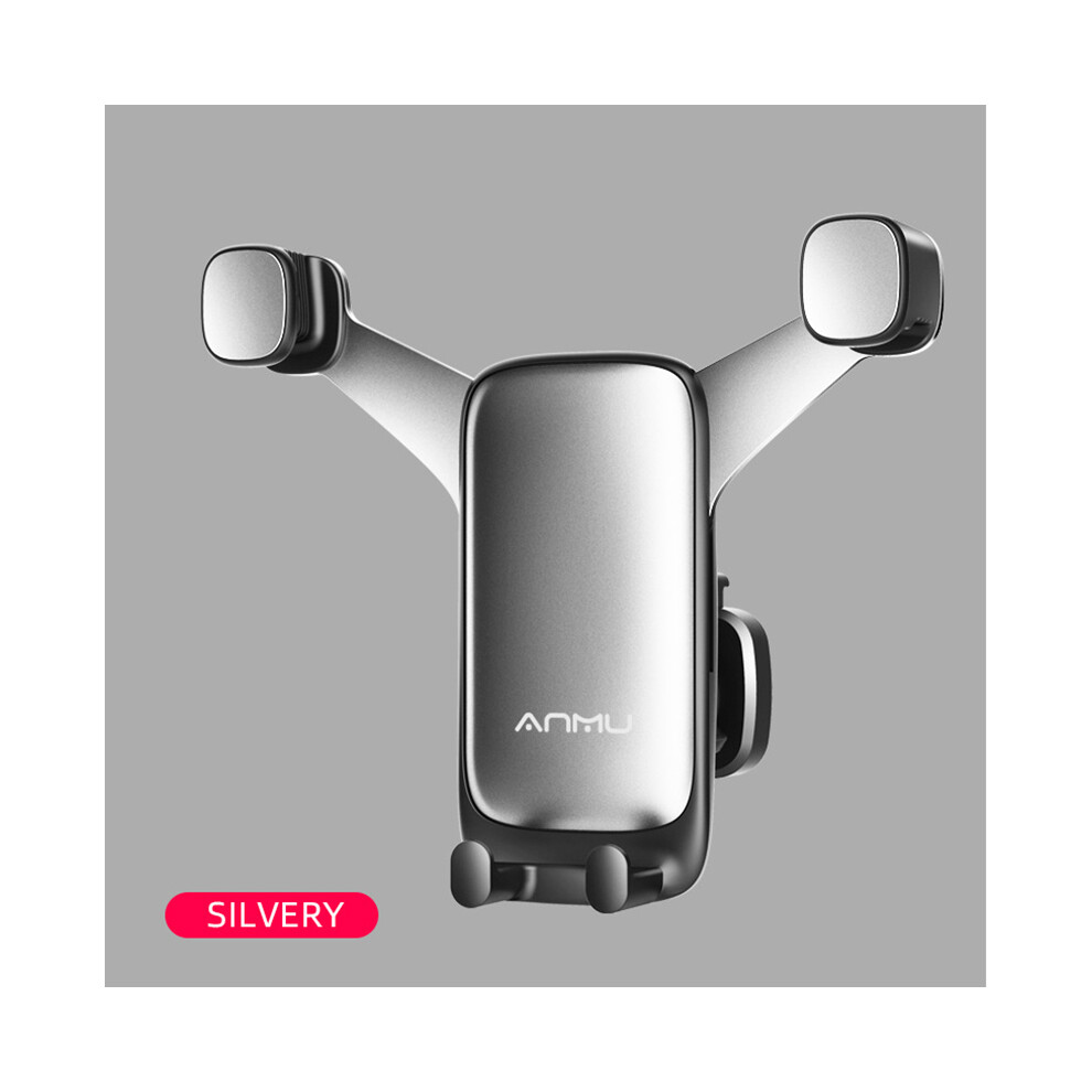 (Silver) Horizontal Vertical Gravity Car Mobile Phone Bracket Air Outlet Navigator Holder Silver 320997864264
