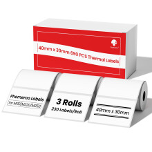 3 Rolls of Phomemo m110 Paper, 1.57"x1.18" (40x30 mm) Self-Adhesive Direct Thermal Labels, Thermal Label for Phomemo M110 M108 M220 M221 M150 M100