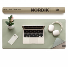 Nordik Felt and Leather Desk Mat - Willow Haze Sage - 35x17 Inch Felt and Vegan Leather Desk Blotter with Document Hideaway - Large Computer Mats for