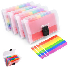 A6 Expanding File Folder, 4 Pack Flash Card Holder A6, Mini Ticket Expandings Folders 13 Pockets Revision Card Organiser Expandable Portable Folders