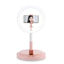 (pink) Mobile Phone Live Video Fill Light LED Ring-Shaped Lamp With Bracket Foldable