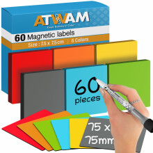 ATWAM 60 Magnetic Strips writable - Magnetic Labels 75 x 75mm - 6 Colors - Scrum & Kanban - Magnetic Notes - Whiteboard Strips for Magnetic Board,