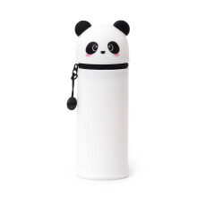 - 2 in 1 Pencil Case in Soft Silicone, Kawaii, 6.3x18.5 cm, Panda Theme, Pencil Case and Desk Pen Holder, Retractable Capacity, Zipper Closure