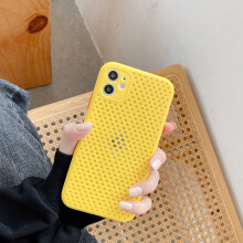 (yellow, For iPhone11) Ultra Slim Soft Mesh Heat Dissipation Hollow Phone Case for iPhone 11 Pro Max XR XS Max 7 8 Plus X 6 6S