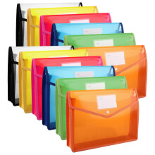 GBACHOOSE 12 Pcs A4 Plastic Wallet Folders with Popper, Document Pockets with Button, Envelope File Folder with Card Slots for School Office Home, Red