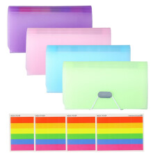 File Organiser, 4 Pack Expanding File Folder, A6 Size Portable Accordion Folder with 13 Pockets, Organiser Box Files with Colored Labels Index for