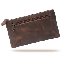 Vintage Leather Pencil Pouch Case - 9"x5.5" / 23 x 14 cm - Hand Crafted Functional Brown Leather Zipper Pouch - Slim Pencil Case Holder for Men and