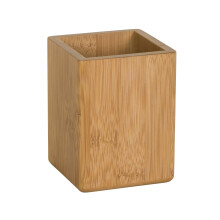 Bamboo Square Pen Pot, MOSO Bamboo Desk Tidy & Office Organiser, Compact Square Pencil Holder for Workspace, Makeup Brushes & Cosmetics, 10.2x7.7x7.7