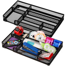 Noamus 2 Pack Desk Drawer Organizer, Black Metal Mesh Dividers Drawer Box, 6 Compartments Organizer Tray with Anti-slip Mats, Desktop Basket Supply