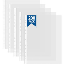 Atoke 200 pcs A4 Punched Pockets,60 Micron Thick Wallet Sleeves,Clear Binder Pocket Paper File Letter Sheet Protector Binder Sleeves, Plastic Poly