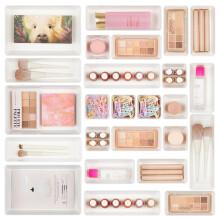 Vtopmart 25 PCS Plastic Drawer Organizers Set, 4-Size Versatile Bathroom and Vanity Drawer Organizer Trays, Storage Bins for Makeup, Bedroom, Kitchen